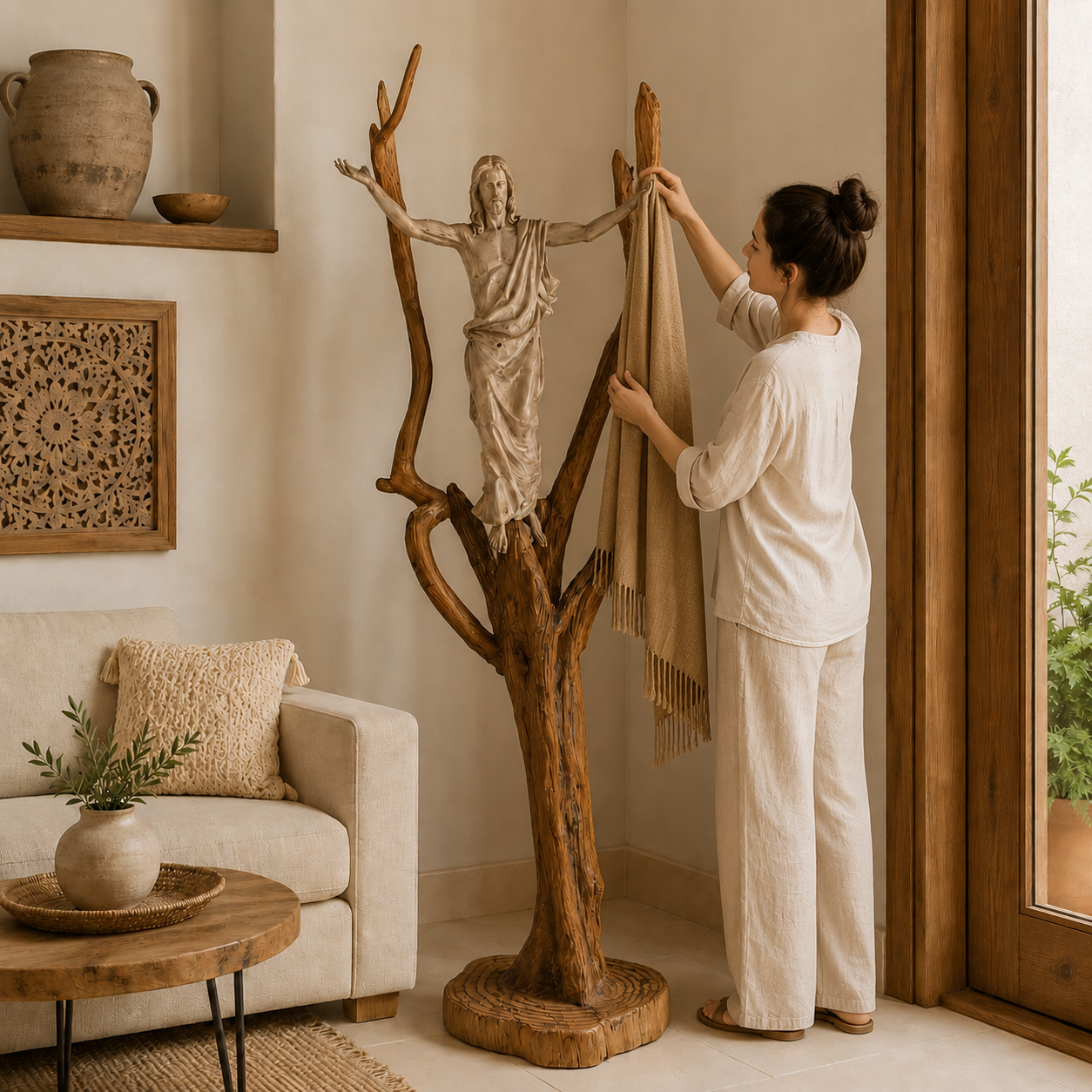 Cristo Resucitado sobre Árbol de Madera Natural - BOUTIQUEDELAINDIA
