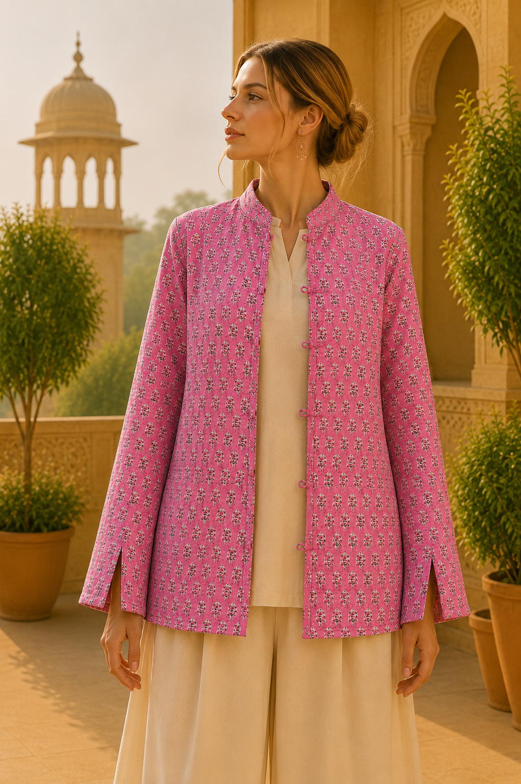 Chaqueta Doble Faz Rosa Floral