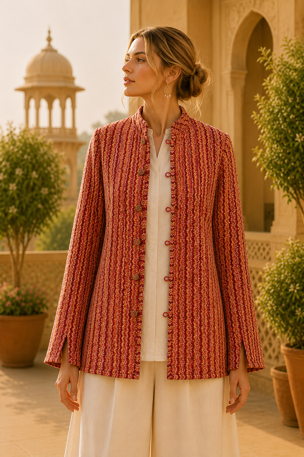 Chaqueta Doble Faz Rajasthan Coral Bloom