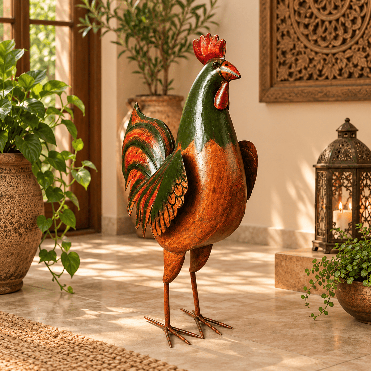 Gallo decorativo Rajan Naranja Verdoso - BOUTIQUEDELAINDIA