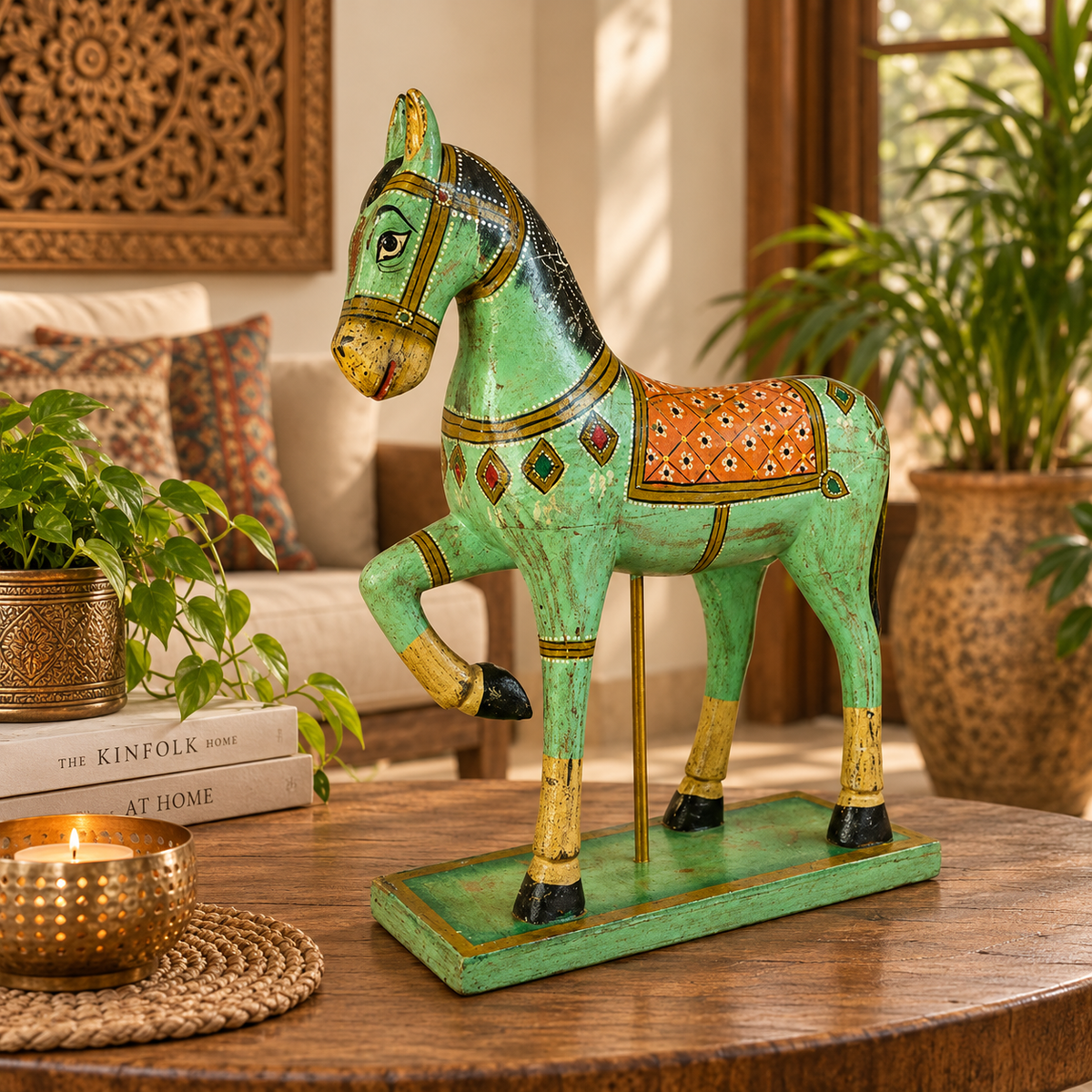 Caballo Decorativo Turquesa en Madera - BOUTIQUEDELAINDIA