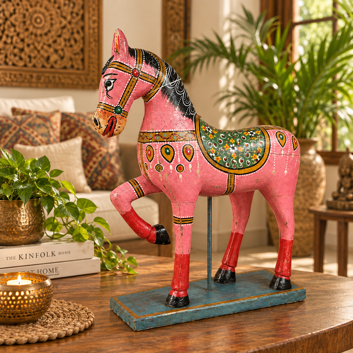 Caballo Decorativo Rosa en Madera - BOUTIQUEDELAINDIA