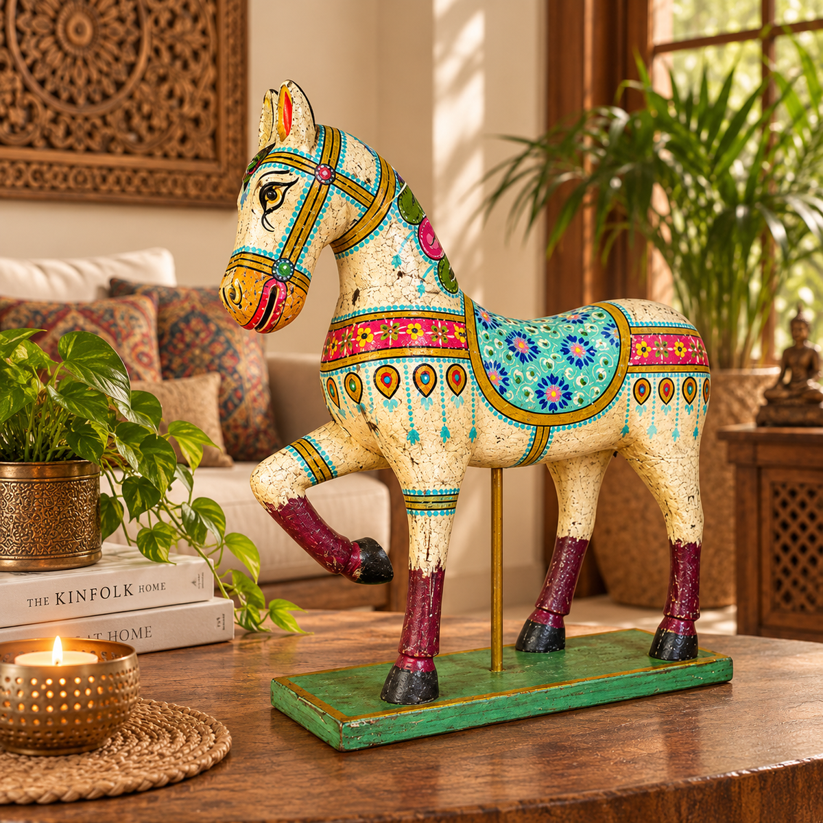 Caballo Decorativo Blanco en Madera - BOUTIQUEDELAINDIA