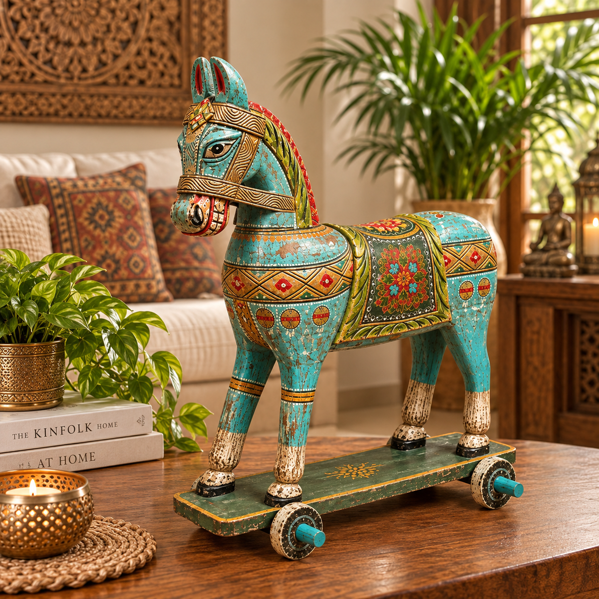 Caballo Hindú Mándala Floral en Madera - BOUTIQUEDELAINDIA