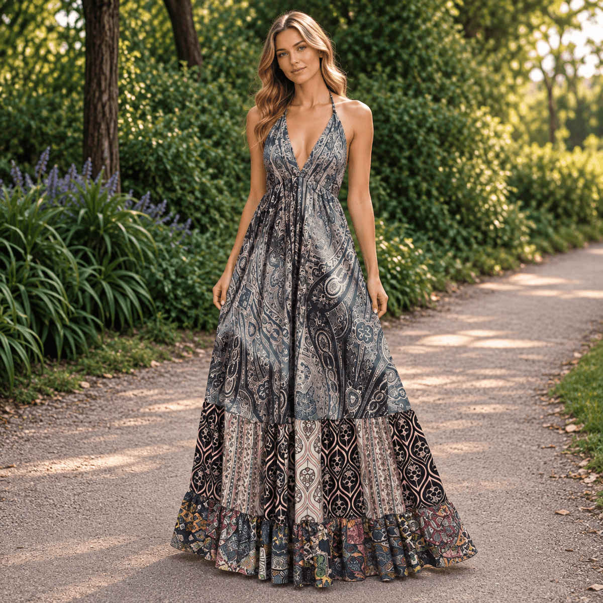 Vestido Mara Largo Gris Mora Elegancia de la India - BOUTIQUEDELAINDIA