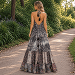 Vestido Mara Largo Gris Mora Elegancia de la India - BOUTIQUEDELAINDIA