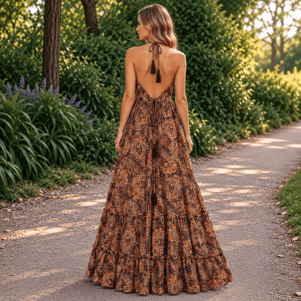 Vestido Mara Largo Marrón Elegancia de la India - BOUTIQUEDELAINDIA