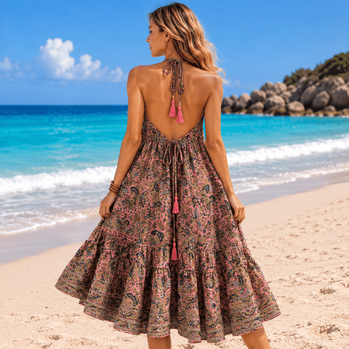 Vestido Mara Corto Rosa Bohemio - BOUTIQUEDELAINDIA