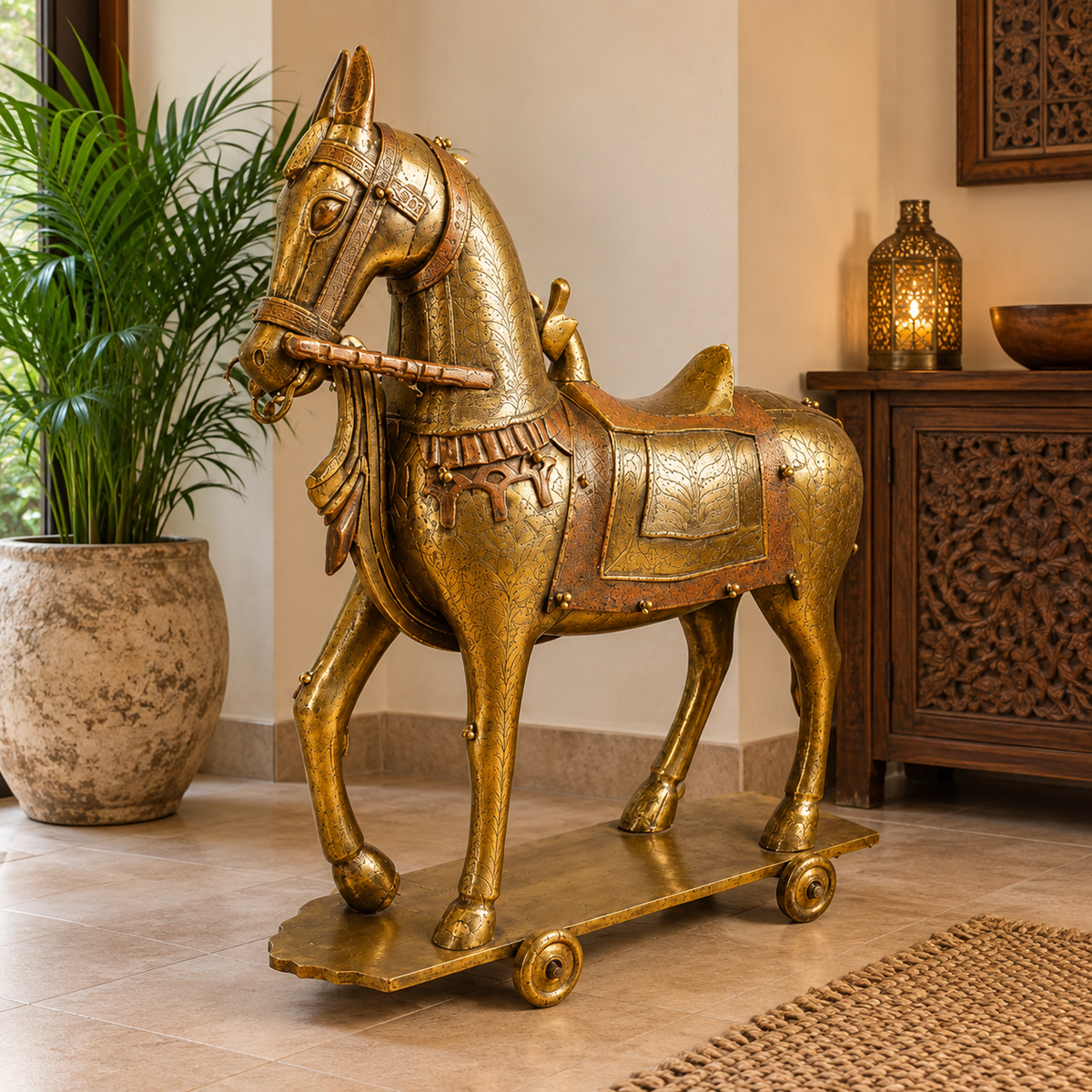 Figura Decorativa Caballo Imperial Tallado a Mano - BOUTIQUEDELAINDIA