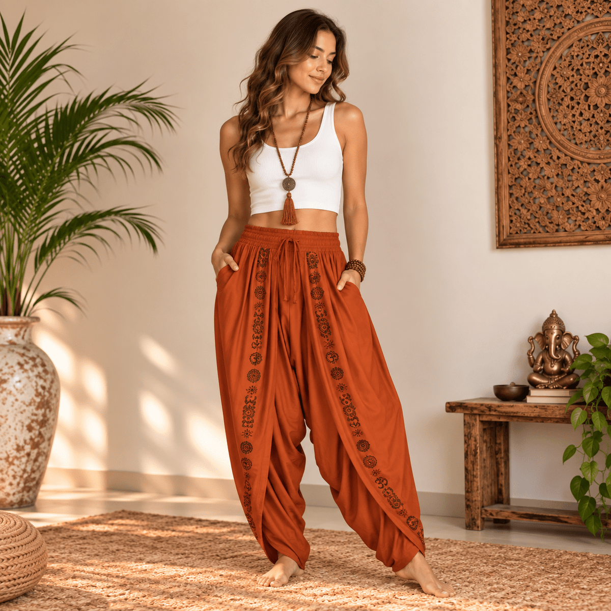 Pantalón Ancho Unisex para Yoga Surya Terracota - BOUTIQUEDELAINDIA