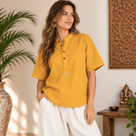 Kurta Corta para Hombre Estilo Camiseta Mostaza - BOUTIQUEDELAINDIA