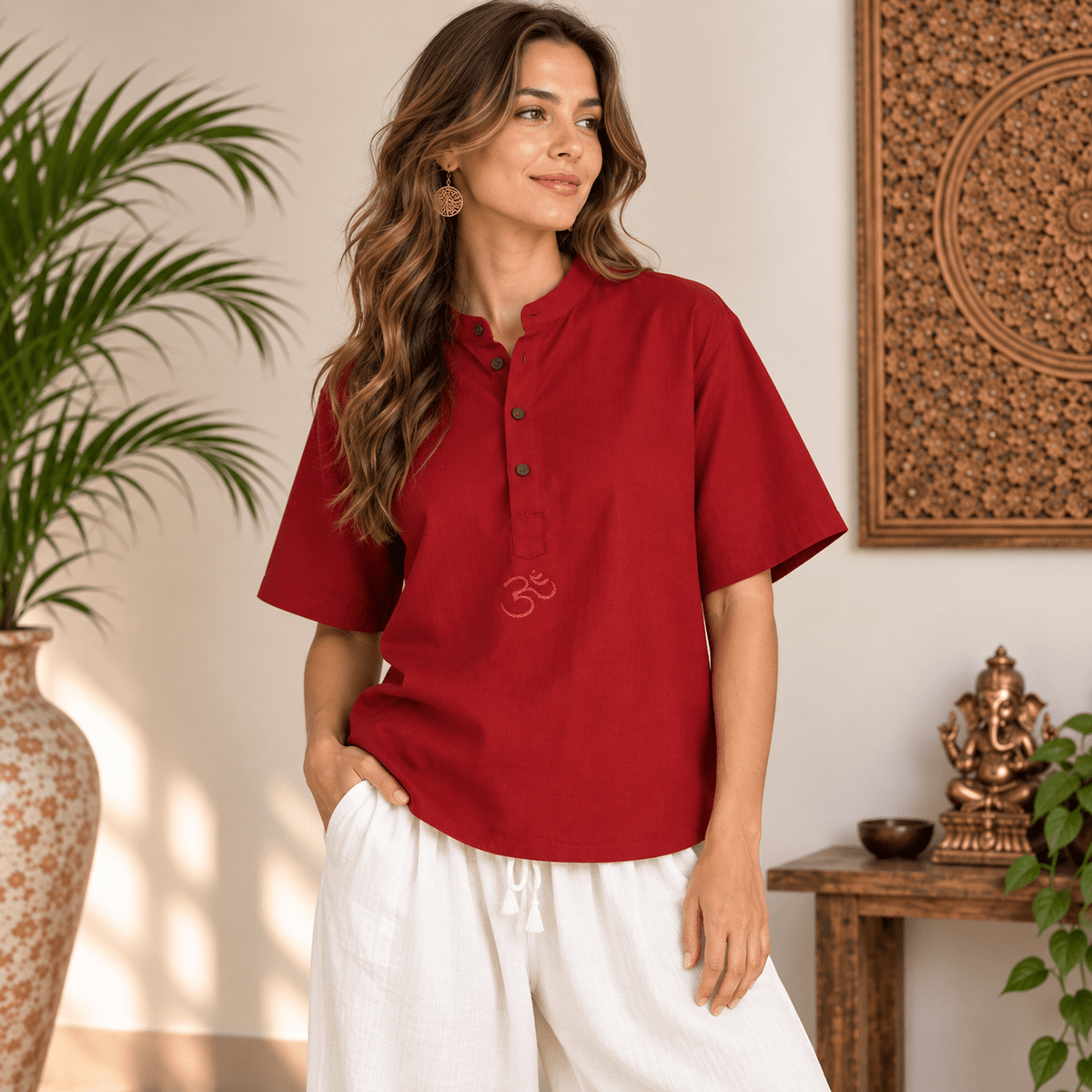 Kurta Corta para Hombre Estilo Camiseta Roja - BOUTIQUEDELAINDIA
