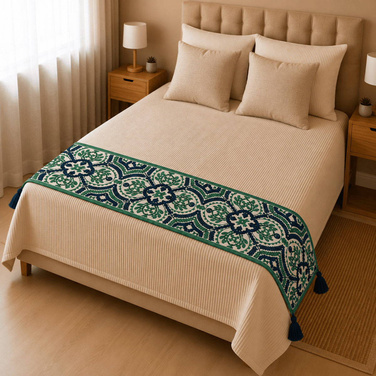 Camino de Mesa de Lino Rize Verde - BOUTIQUEDELAINDIA