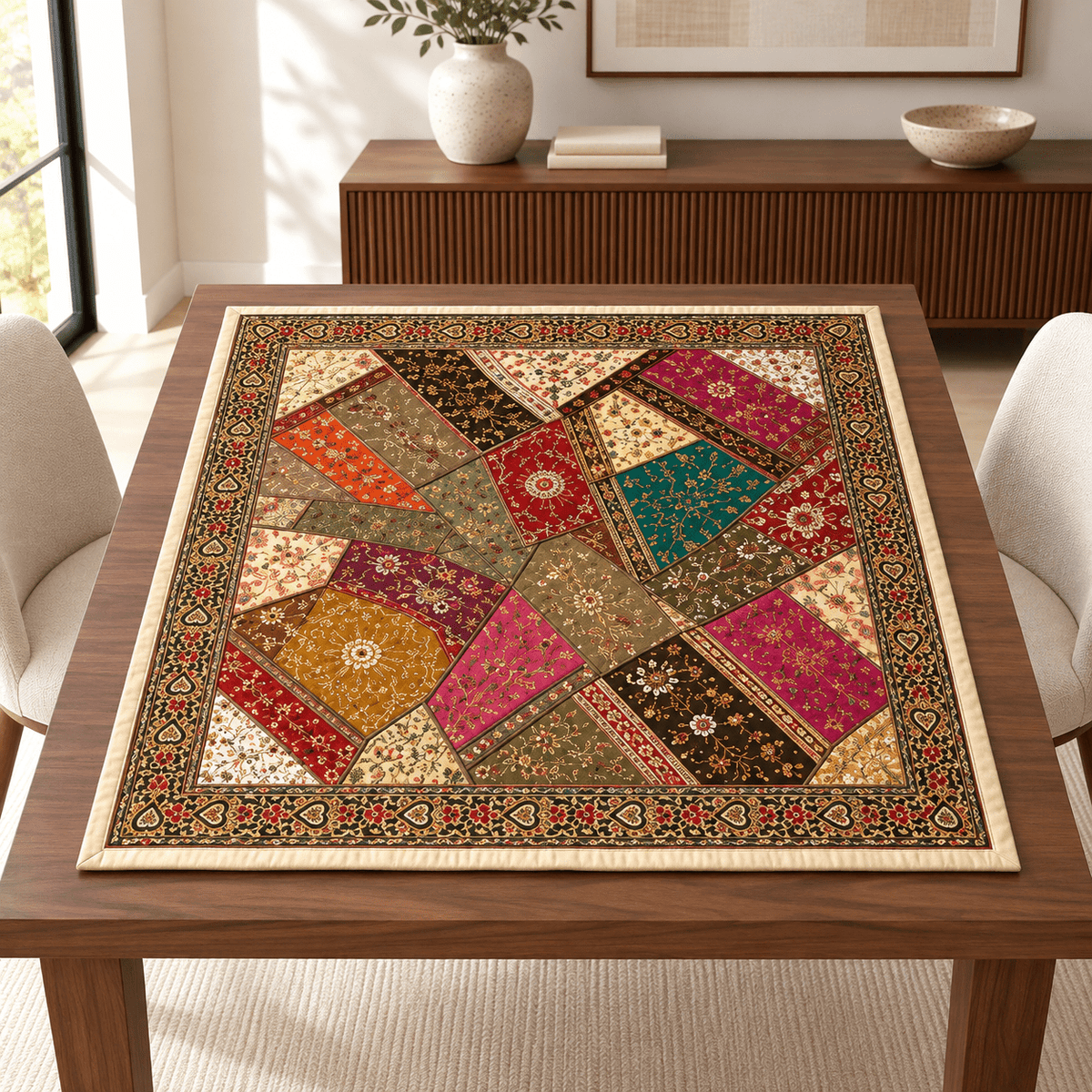 Mantel Decorativo Patchwork Vintage con Bordados Artesanales - BOUTIQUEDELAINDIA