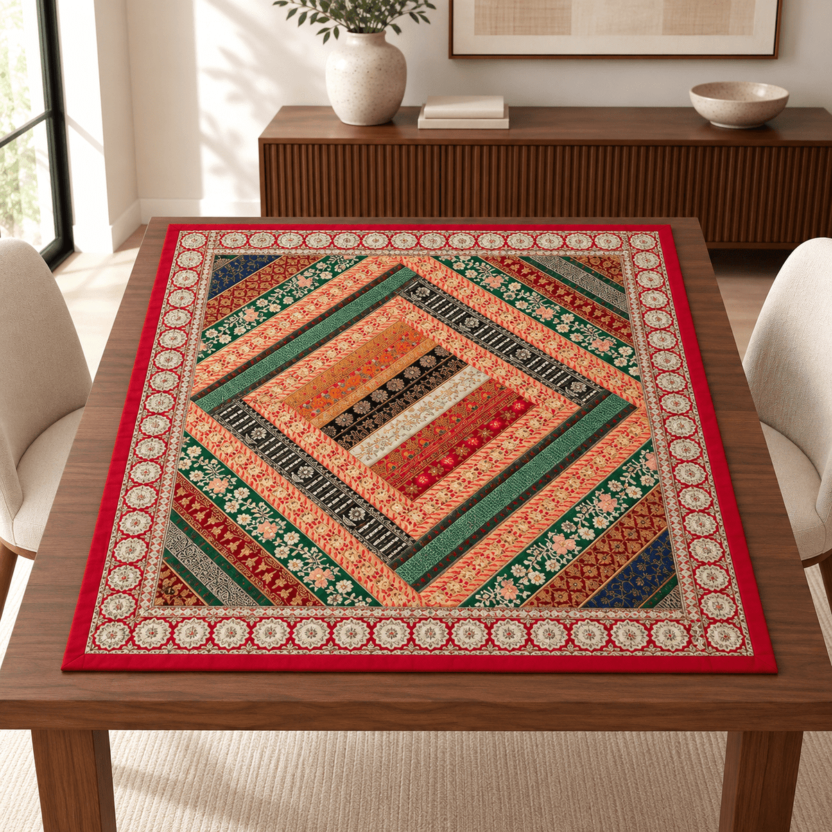 Mantel Cuadrado Rajastán Esmeralda - BOUTIQUEDELAINDIA