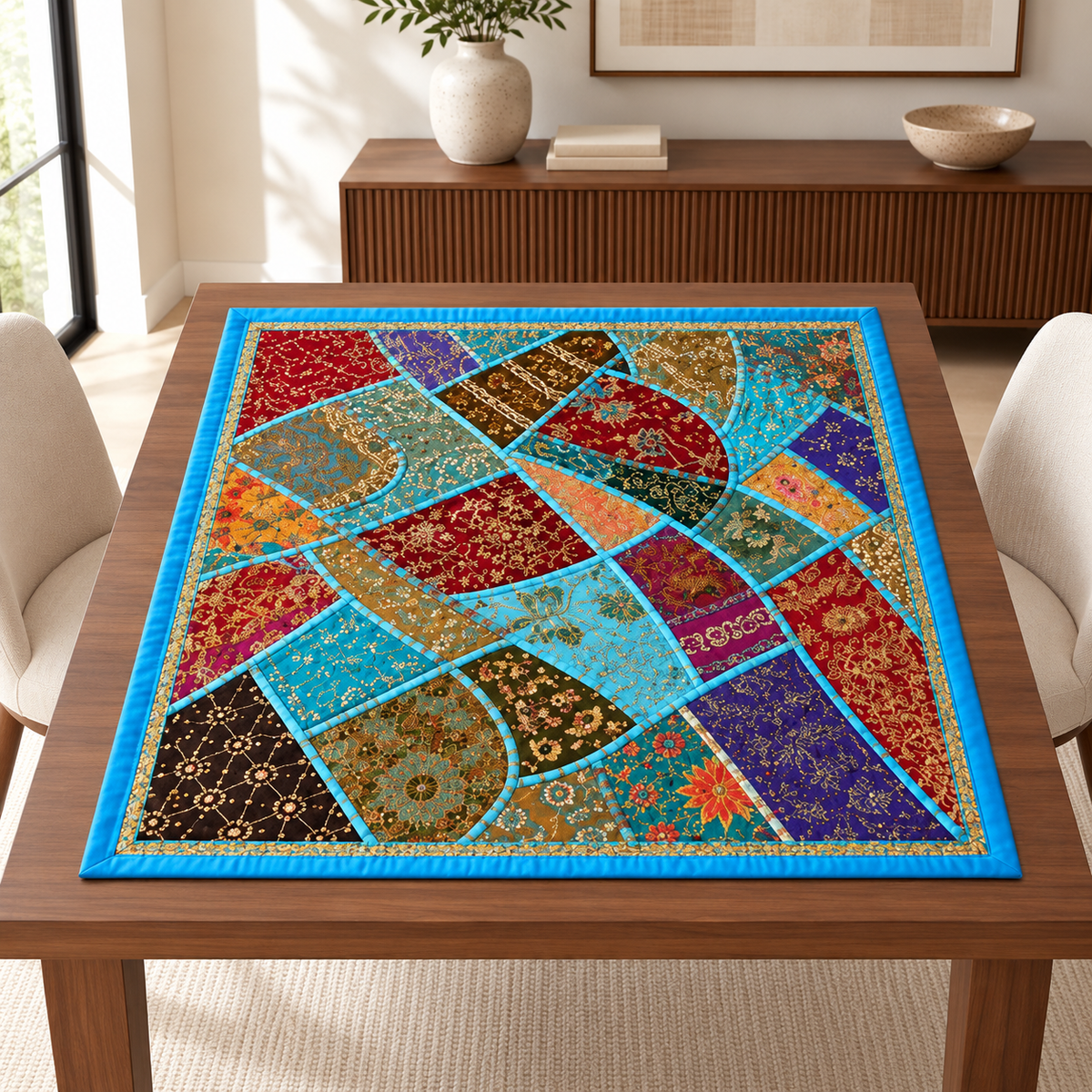 Mantel Decorativo Azul Turquesa Patchwork - BOUTIQUEDELAINDIA