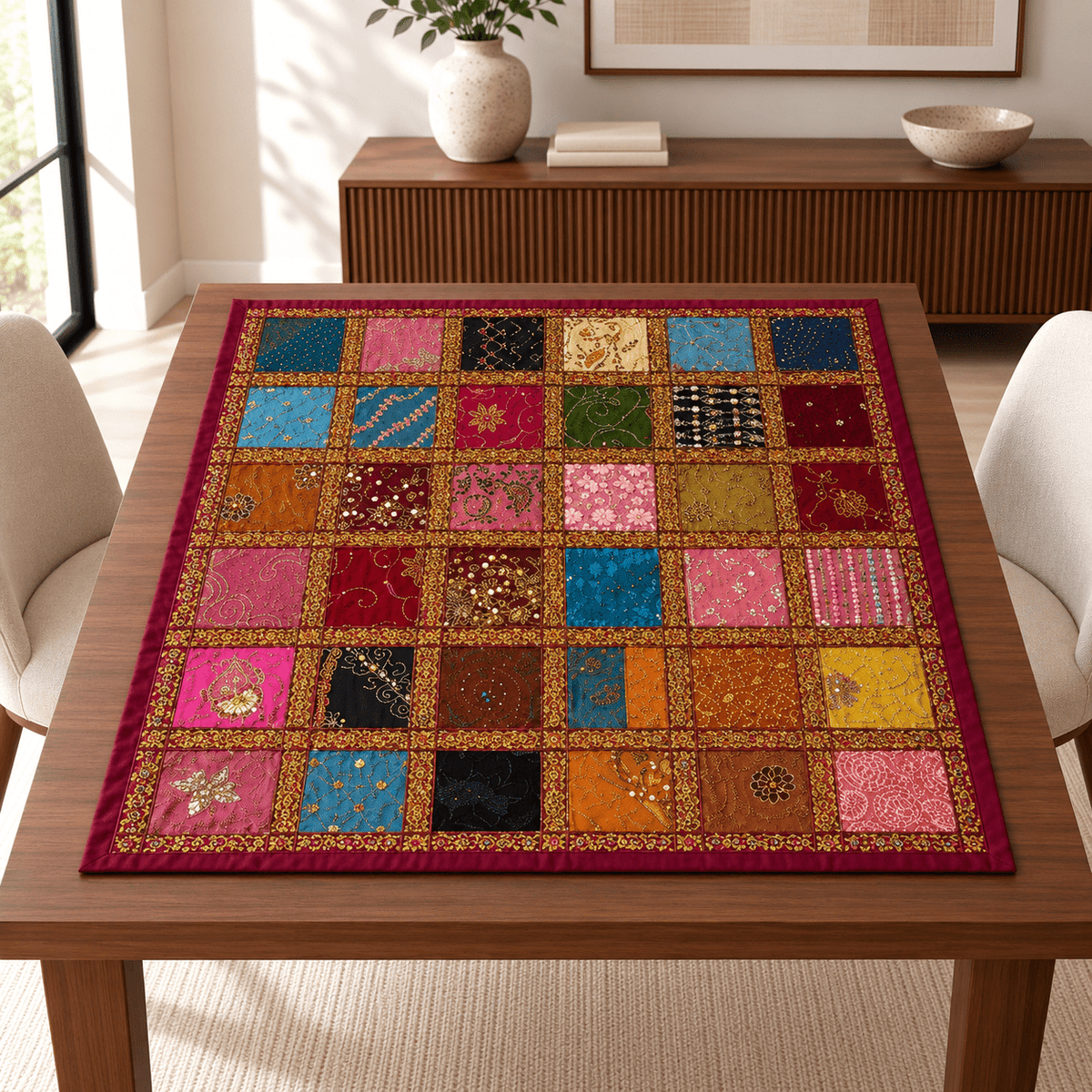 Centro de Mesa o Mantel Cuadros Artesanal - BOUTIQUEDELAINDIA