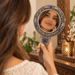 Espejo de Mano Pequeño Anika en Metal Azul - BOUTIQUEDELAINDIA