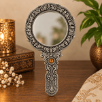 Espejo de Mano Pequeño Anika en Metal Naranja - BOUTIQUEDELAINDIA