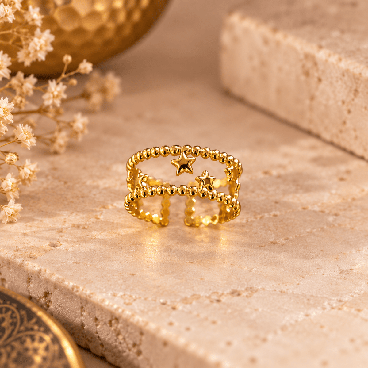 Combo Samira de 3 Anillos en Bronce Dorado - BOUTIQUEDELAINDIA