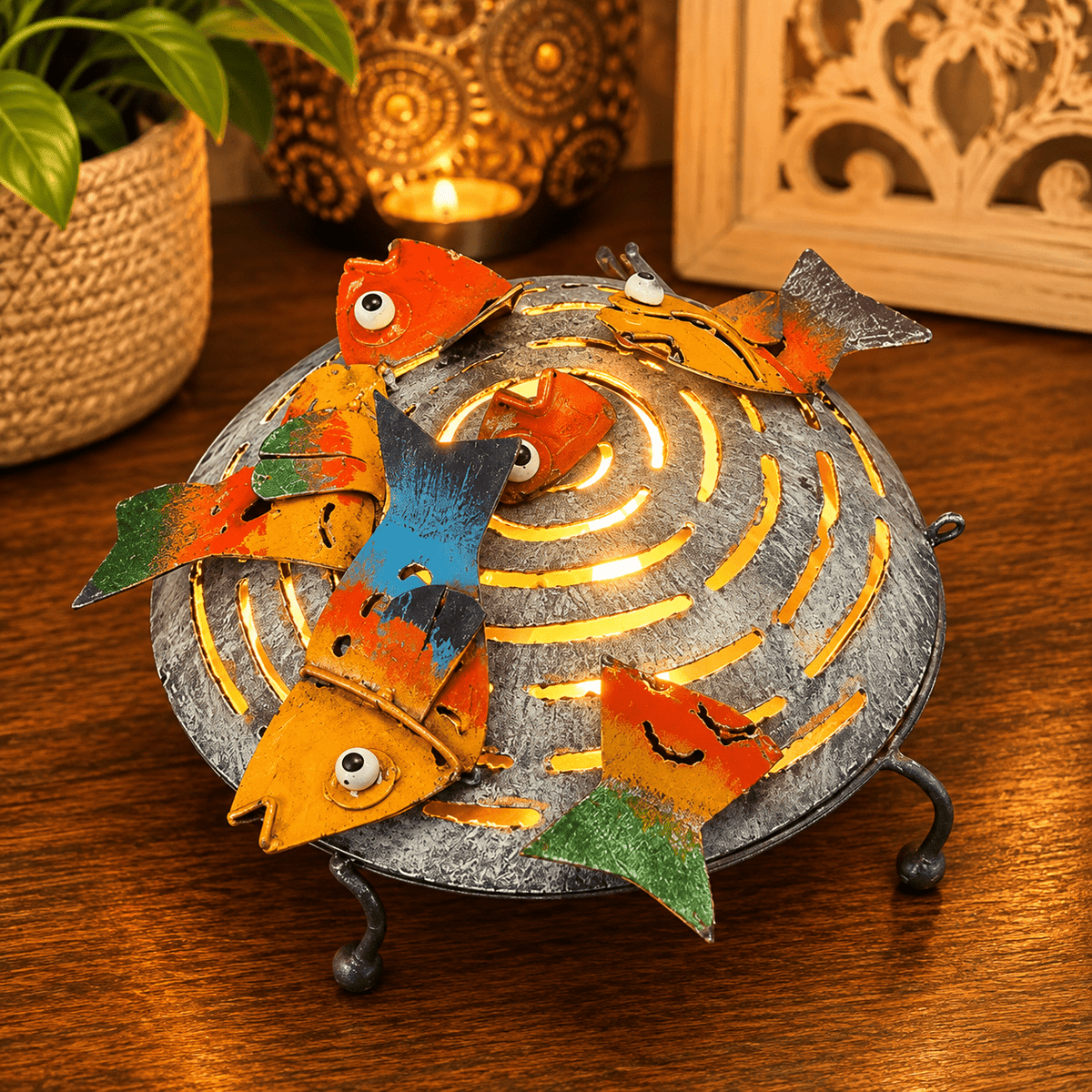 Porta vela Caja Decorativa con Peces de Metal - BOUTIQUEDELAINDIA
