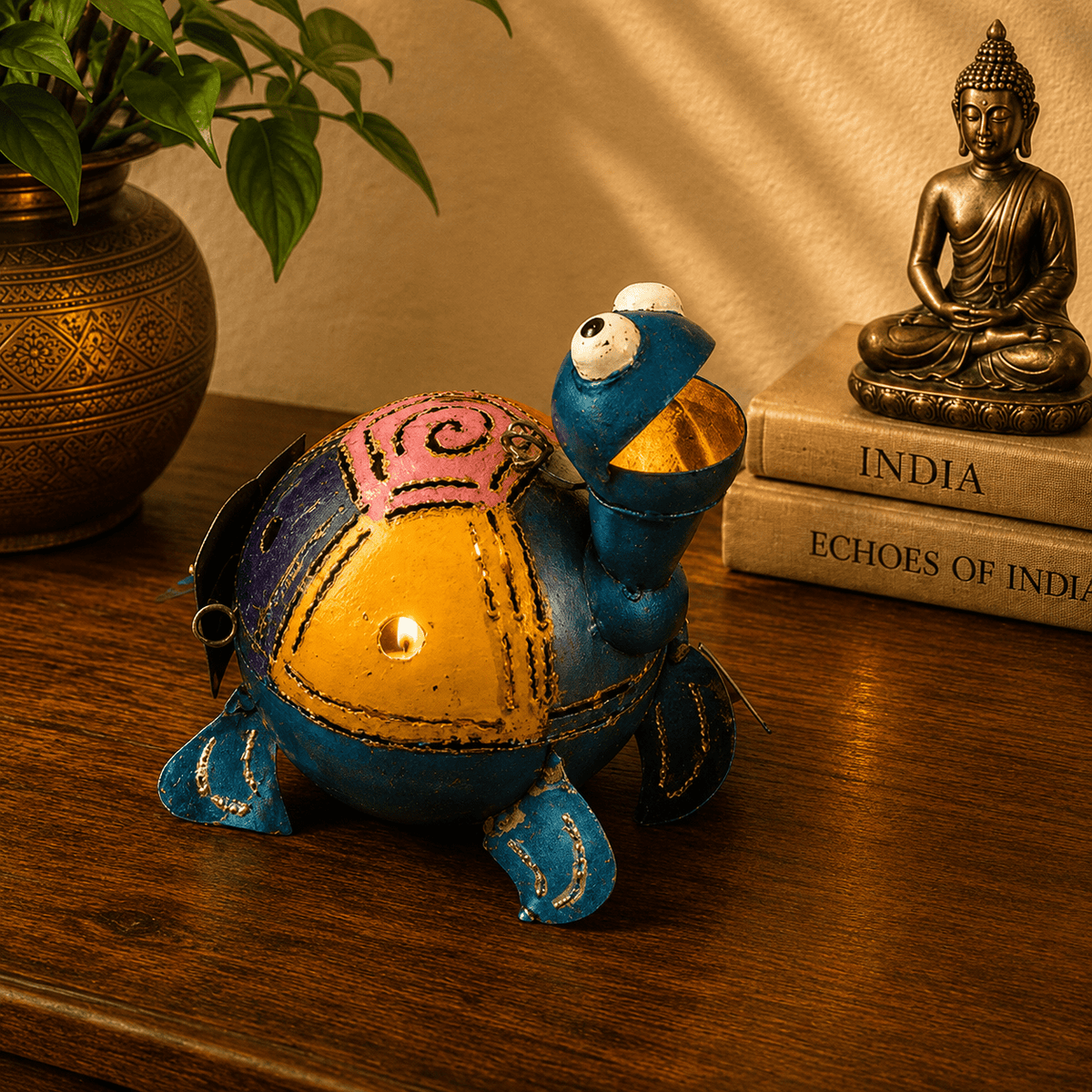 Porta vela Decorativo Tortuga Colorida en Metal - BOUTIQUEDELAINDIA