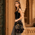 Bolso Bandolera Kaira Negro Bordado en Algodón - BOUTIQUEDELAINDIA