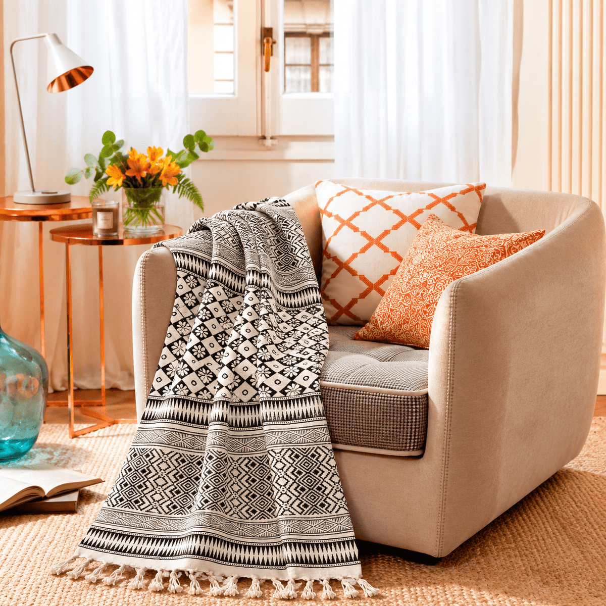 Manta Decorativa Bohemia de Algodón Tejida a Mano - BOUTIQUEDELAINDIA