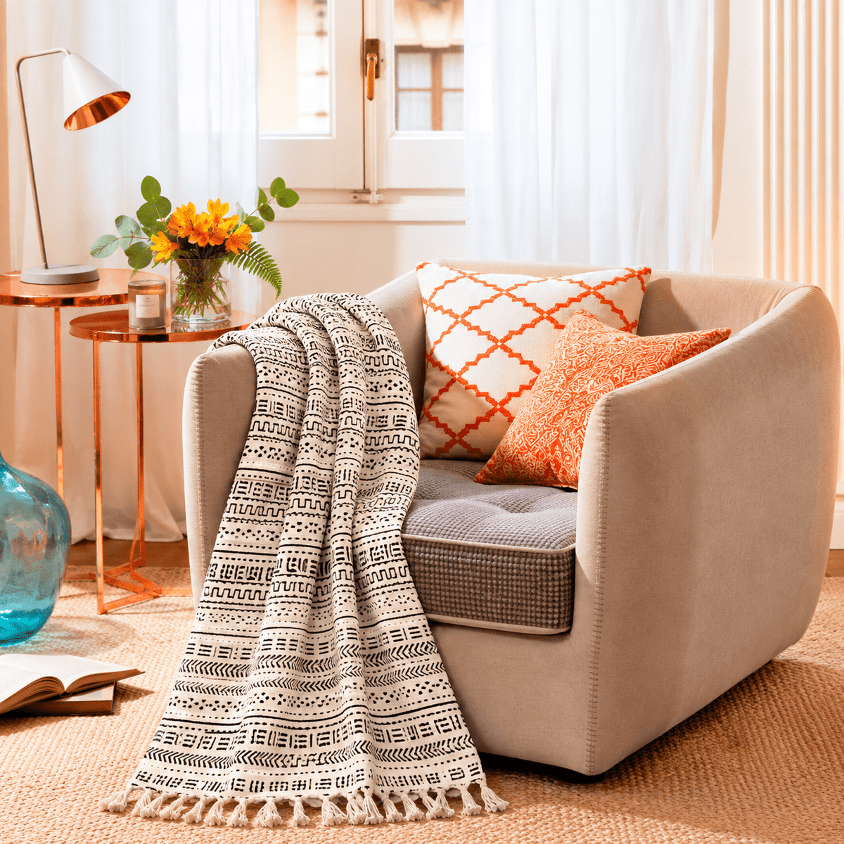 Manta Decorativa Kavya 100% Algodón Artesanal - BOUTIQUEDELAINDIA