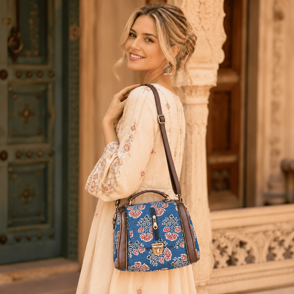 Bolso Bandolera Nilaya Estampado Artesanal - BOUTIQUEDELAINDIA