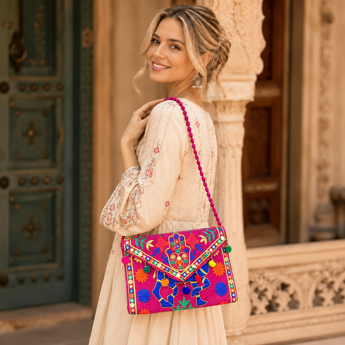 Cartera Bordada con Detalles Étnicos - BOUTIQUEDELAINDIA