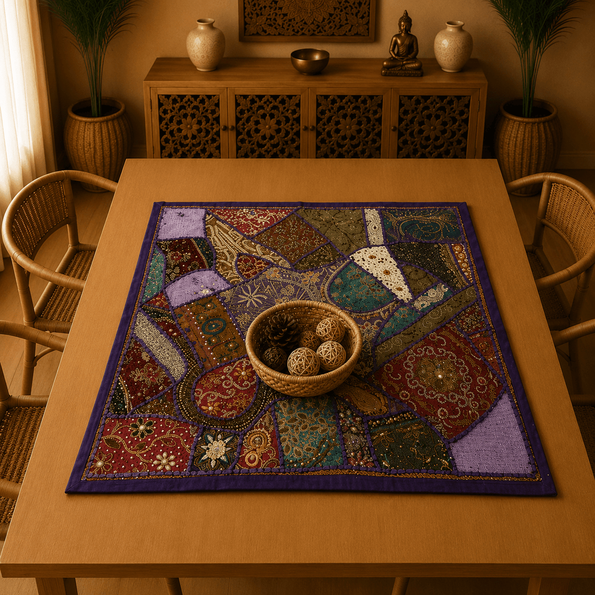 Centro de Mesa o Mantel Bordado con Lentejuelas - BOUTIQUEDELAINDIA