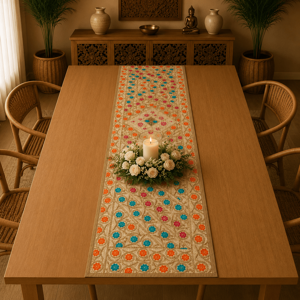 Camino de Mesa Rombos Florales - BOUTIQUEDELAINDIA