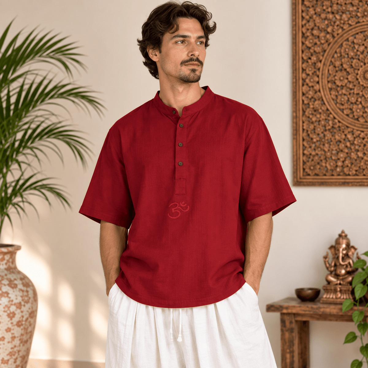 Kurta Corta para Hombre Estilo Camiseta Roja - BOUTIQUEDELAINDIA