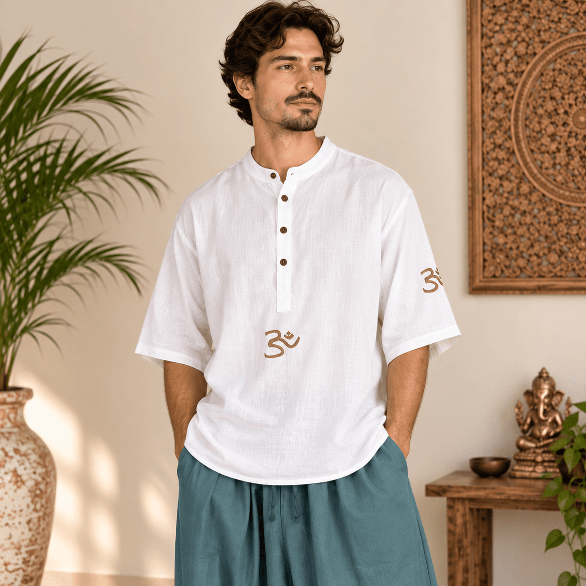Kurta Corta para Hombre Estilo Camiseta Blanca - BOUTIQUEDELAINDIA
