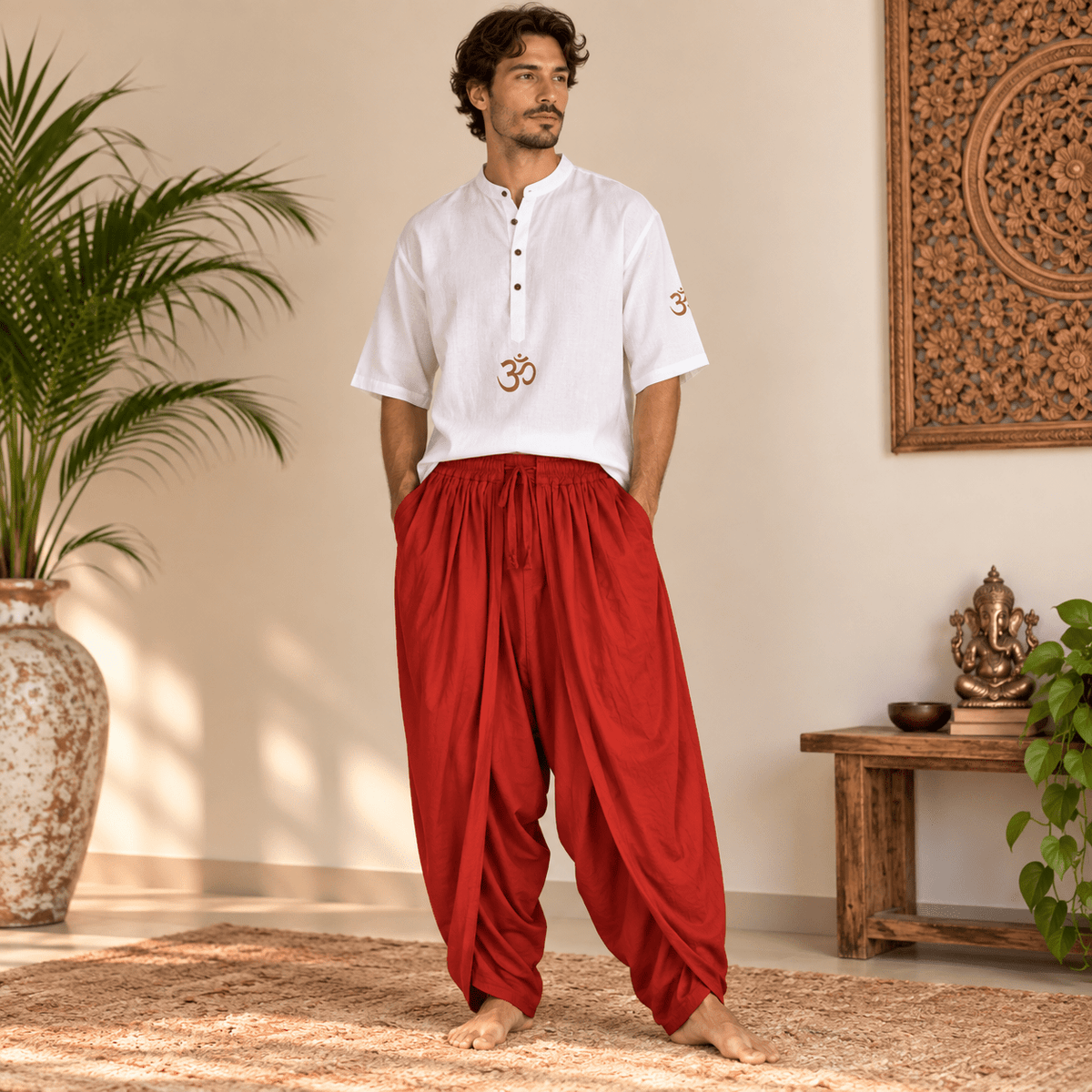 Pantalón Ancho Unisex para Yoga Agni Rojo - BOUTIQUEDELAINDIA