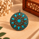 Dije Mandala Turquesa Nilaya en Alpaca de Inspiración India - BOUTIQUEDELAINDIA