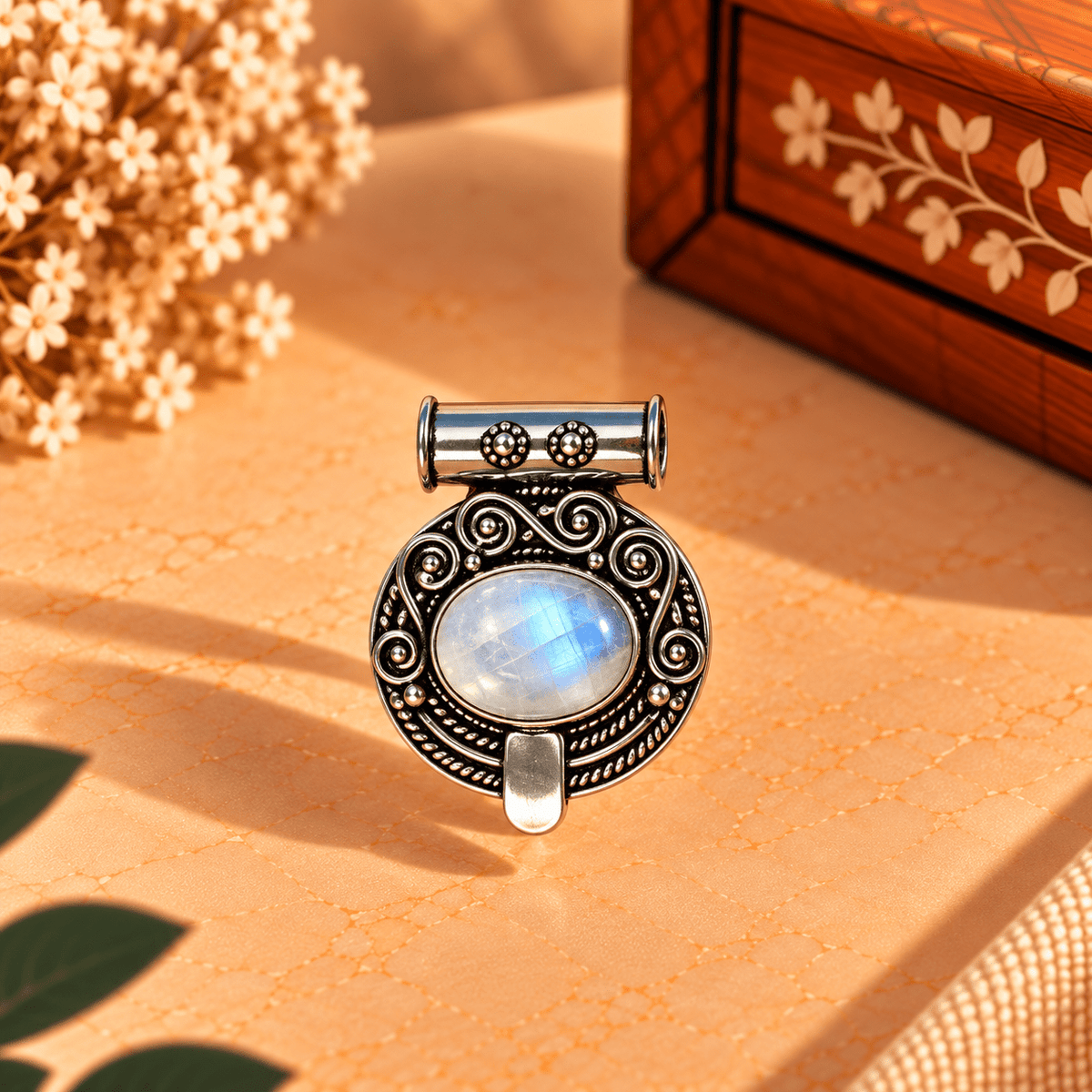 Dije de Bronce Plateado Chandrika con Piedra Blanca - BOUTIQUEDELAINDIA