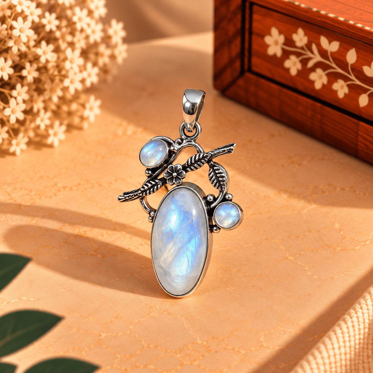 Dije de Bronce Plateado Prakriti con Tres Piedras Blancas - BOUTIQUEDELAINDIA