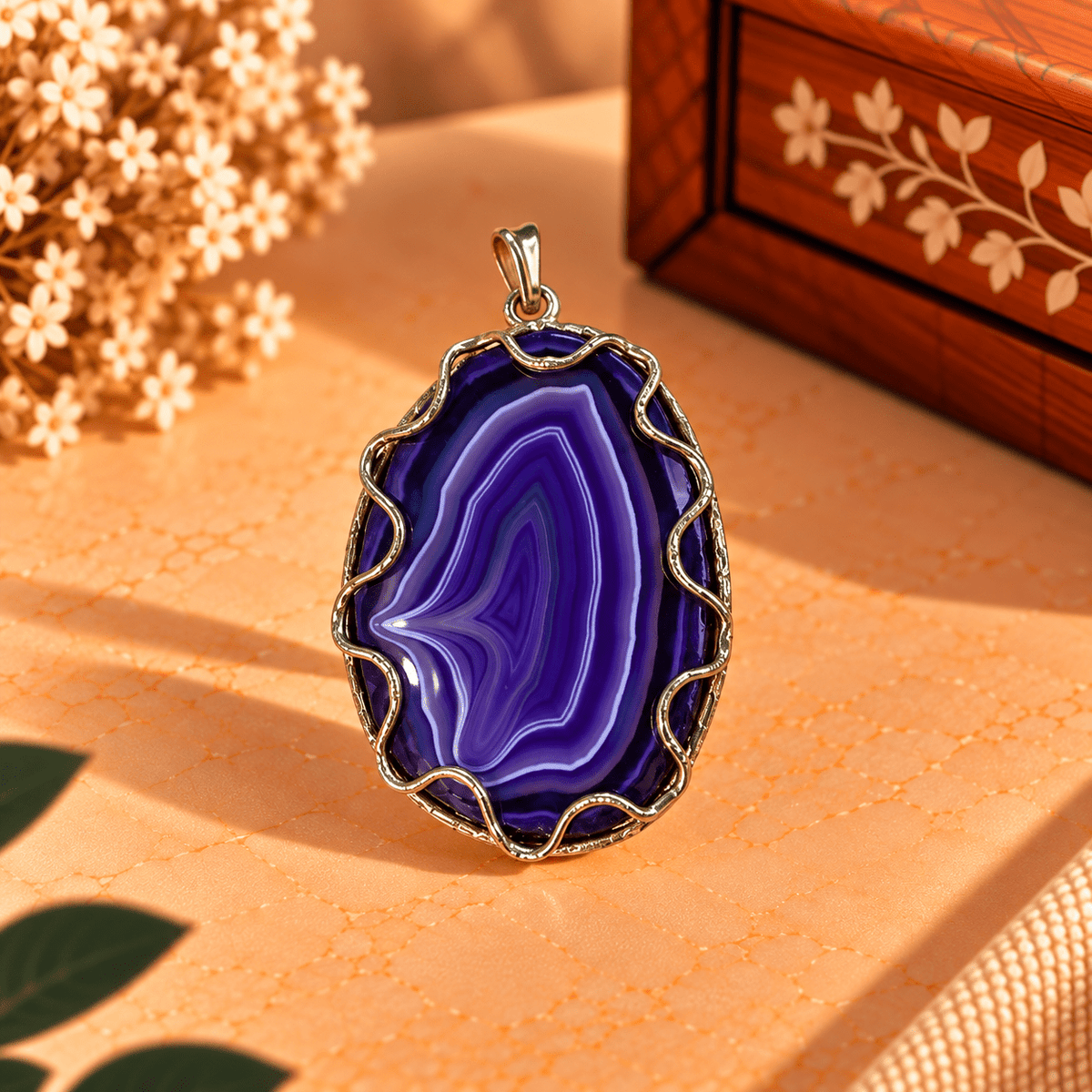 Dije Ágata Morada Amara con Vetas de Inspiración India - BOUTIQUEDELAINDIA