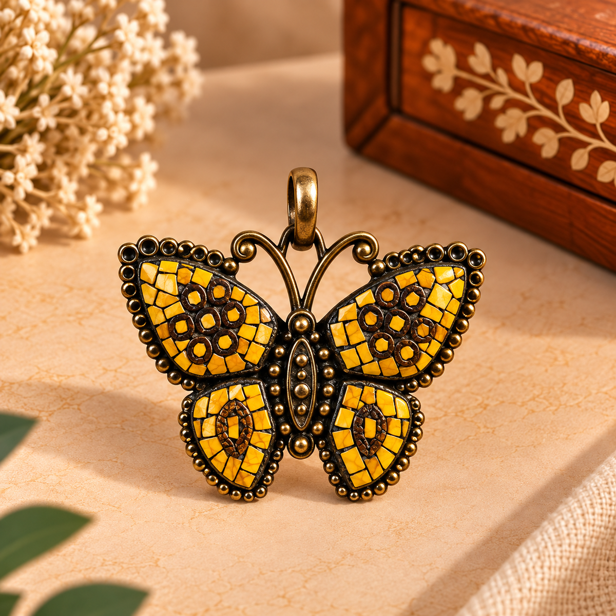 Dije Mariposa en Bronce con Piedra Triturada - BOUTIQUEDELAINDIA