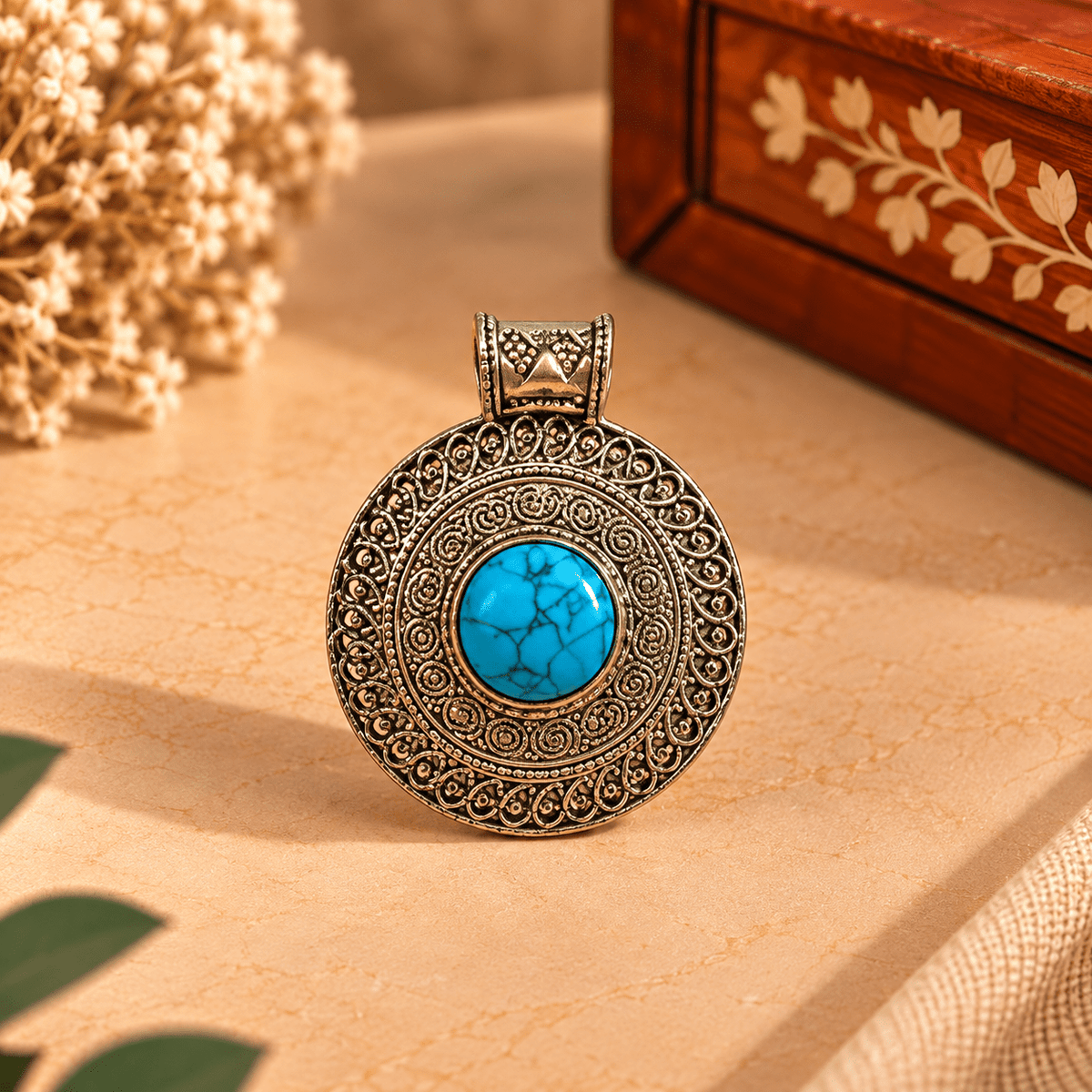 Dije Mandala Samira en Bronce con Piedra Turquesa - BOUTIQUEDELAINDIA