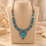 Collar Rajani con Piedras Naturales Turquesas y Rojas - BOUTIQUEDELAINDIA