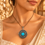 Dije Relicario Anaya en Bronce Plateado con Piedra Turquesa - BOUTIQUEDELAINDIA