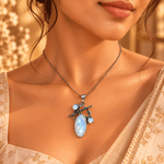 Dije de Bronce Plateado Prakriti con Tres Piedras Blancas - BOUTIQUEDELAINDIA