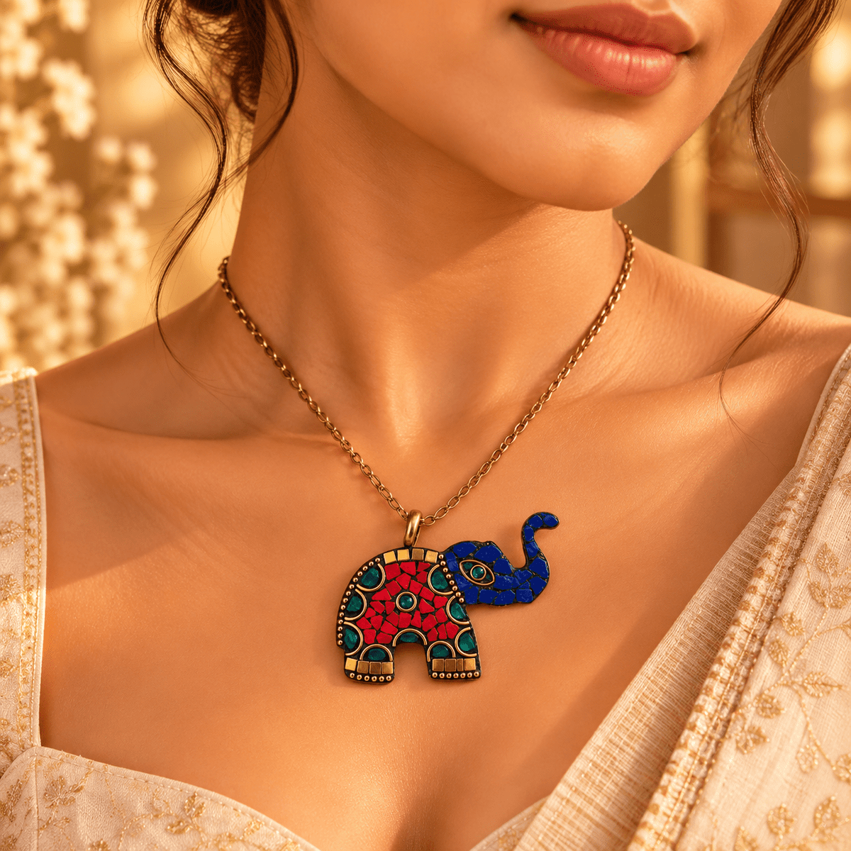 Dije Elefante Kavya en Bronce con Incrustaciones - BOUTIQUEDELAINDIA