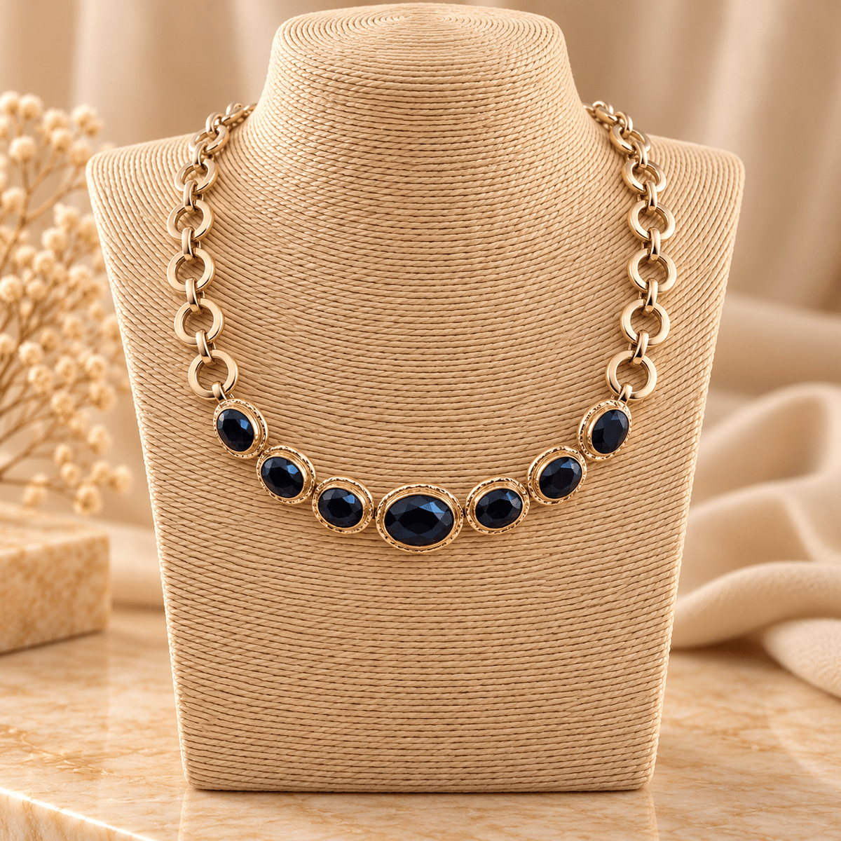 Collar Kavya en Bronce Dorado con Piedras Negras - BOUTIQUEDELAINDIA