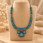 Collar Mariposa Nandini en Bronce con Piedras Naturales Turquesas - BOUTIQUEDELAINDIA