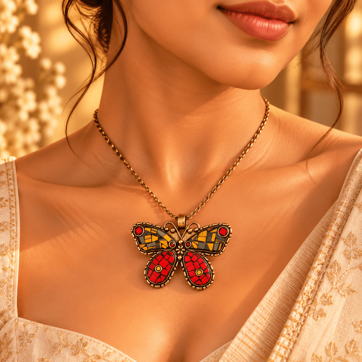 Dije Mariposa Kavya en Bronce con Piedra Triturada - BOUTIQUEDELAINDIA