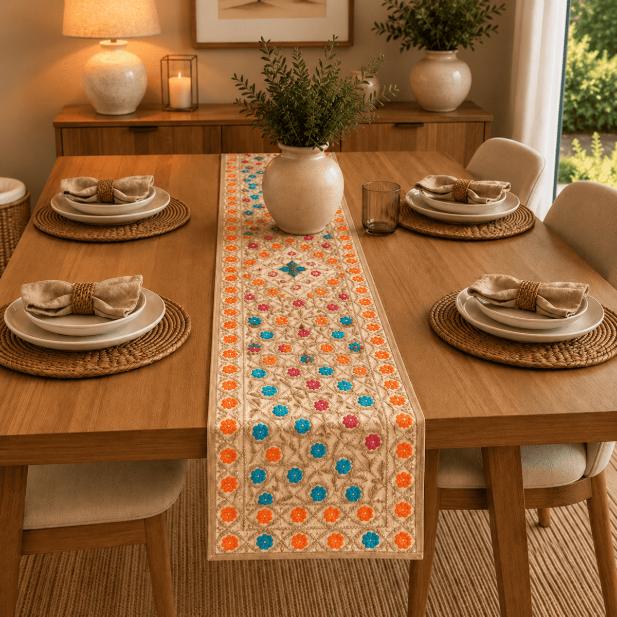 Camino de Mesa Rombos Florales - BOUTIQUEDELAINDIA